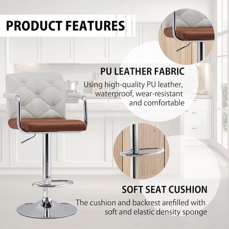 VECELO Height Adjustable Bar Stools Set of 4 Swivel PU Leather Barstool with Back and Arms for Kitchen Island