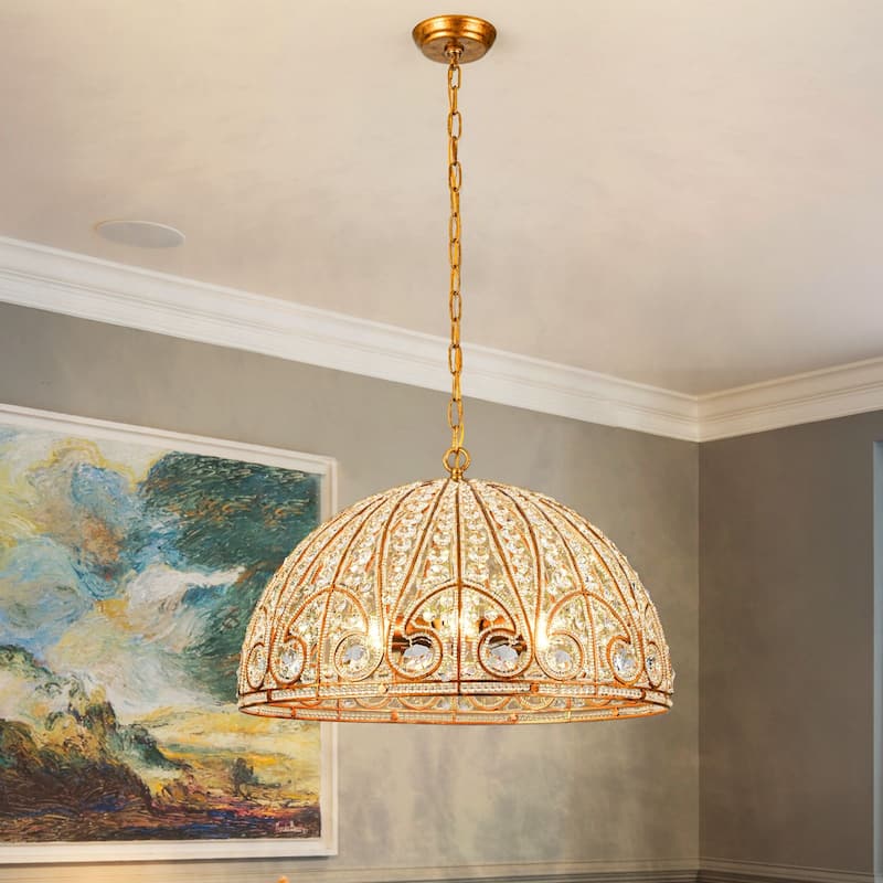 Ennu Retro Antique Sphere Crystal Chandelier Adjustable Dining Room Chandelier - Brass
