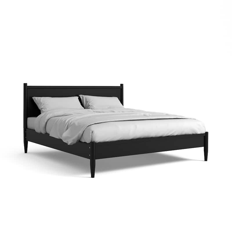 Queen-size Mid-century Modern Wood Paneled Platform Bed - Black