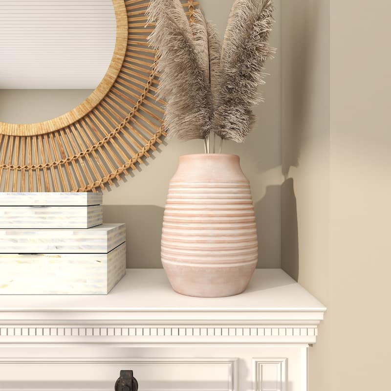 Pink Ceramic Whitewashed Ribbed Decorative Vase