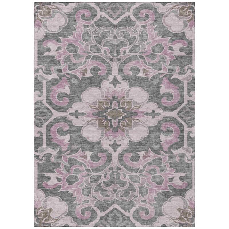 HomeRoots Damask Traditional Rectangle Outdoor Rug