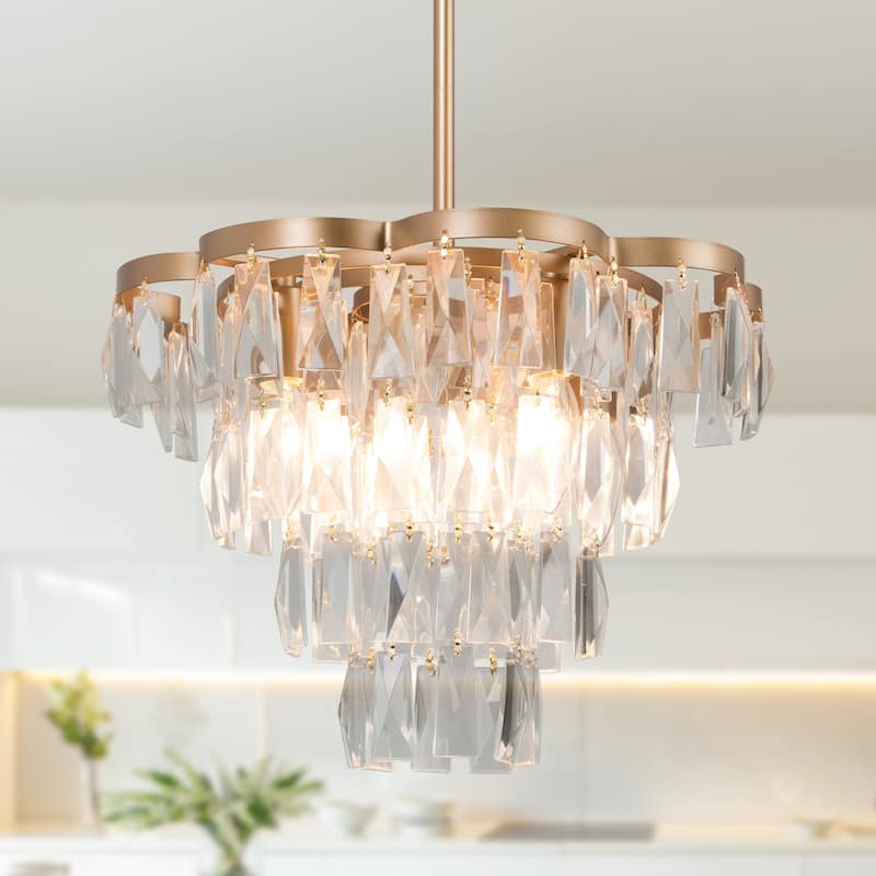 Holla 4-tier Modern Tiered Crystal Pendant Light 4-light LED Dimmable Wagon Wheel Chandelier - D14.1'' * H80''