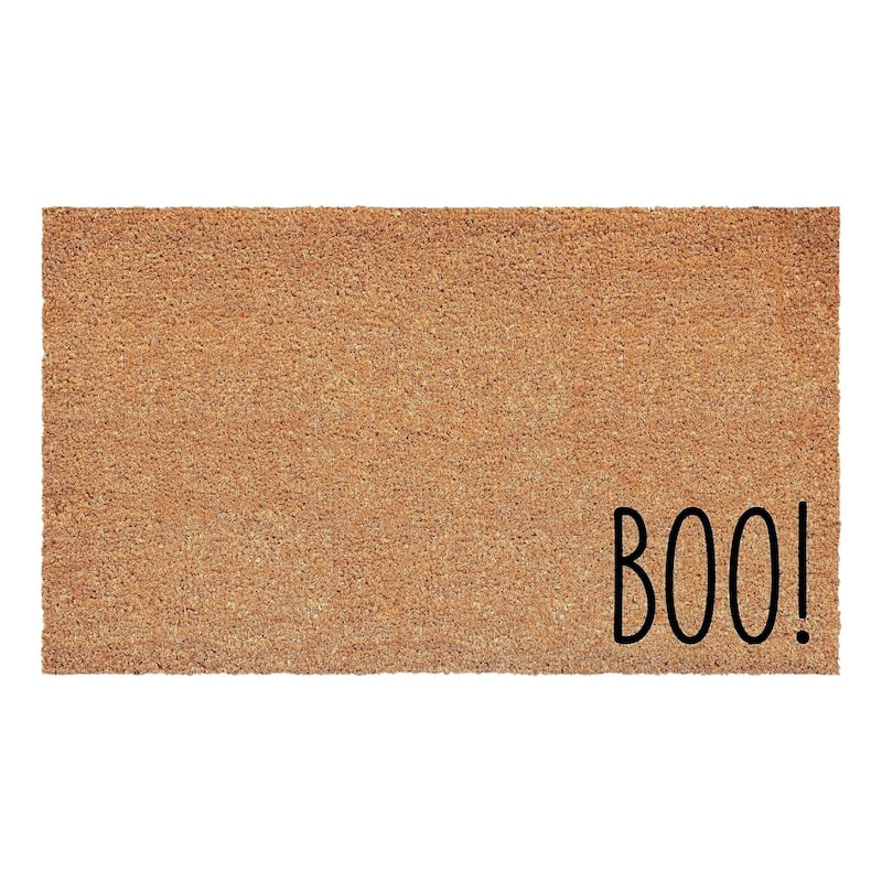 HomeRoots 17" X 29" Natural And Brown Boo Halloween Outdoor Coir Door Mat - 17.00' X '29.00