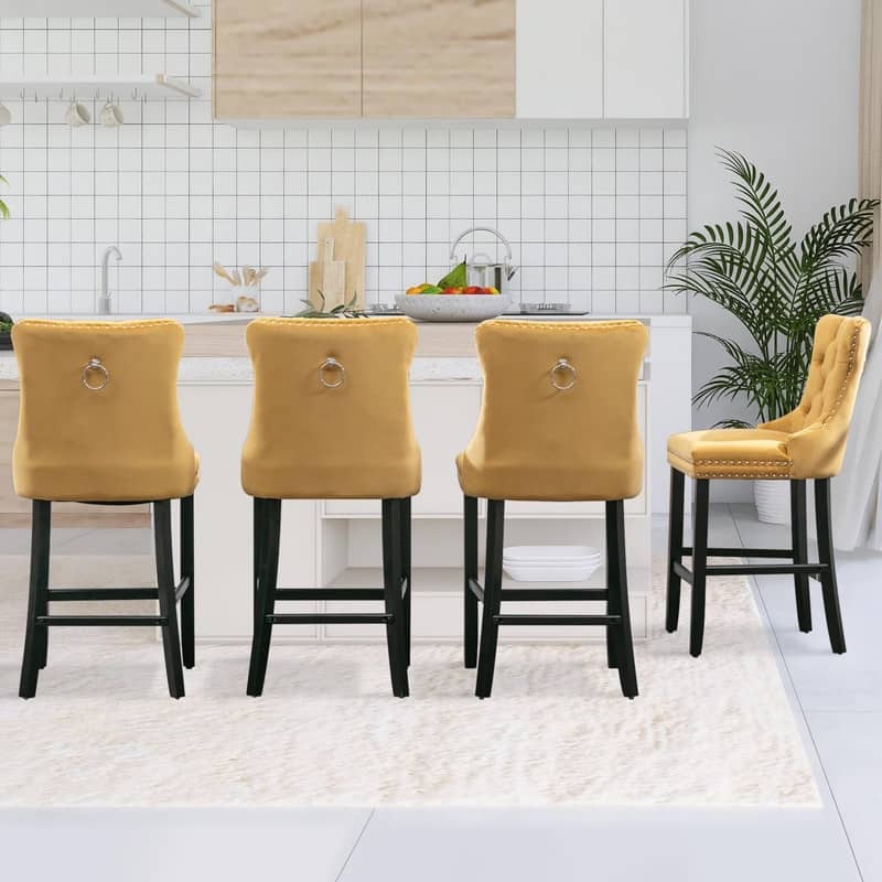 Wing Back Velvet Tufted Nailhead Barstools(Set of 4)