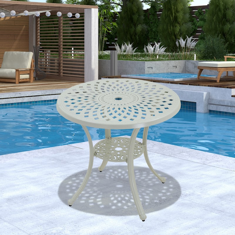 Clihome Patio Cast Aluminum Dining Table with Umbrella Hole