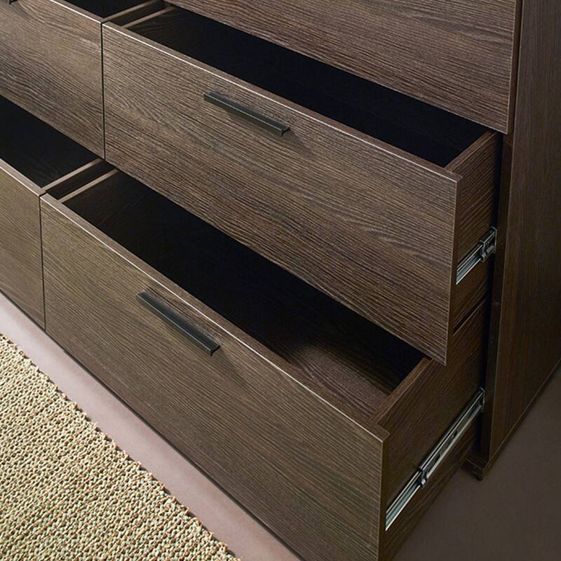 6 Drawer Double Dresser, Multi-functiona Wooden Clothing Storage Cabinet, Accent Storage Cabinet with Metal Handles