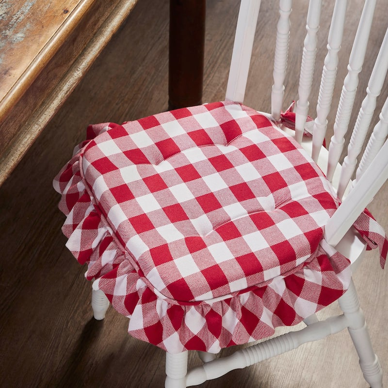 Annie Buffalo Check Ruffled Chair Pad - Red