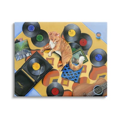 Stupell Cat & Vintage Record Player Canvas Wall Art Design by Hannah Spiegleman