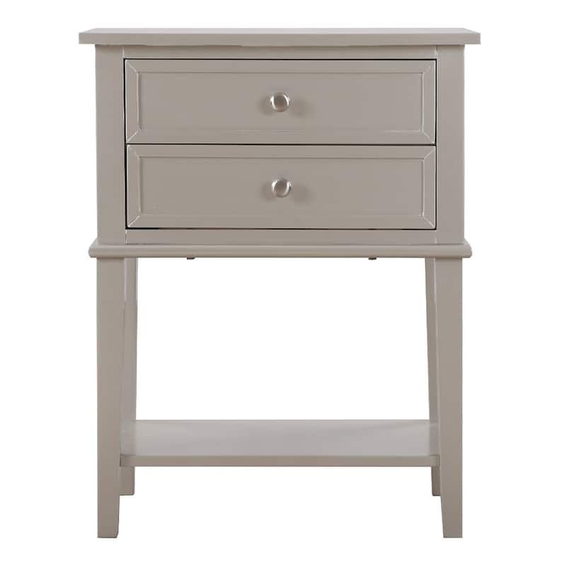 Solid Wooden Nightstand Accent Table with 2-Drawers - 28" - Silver