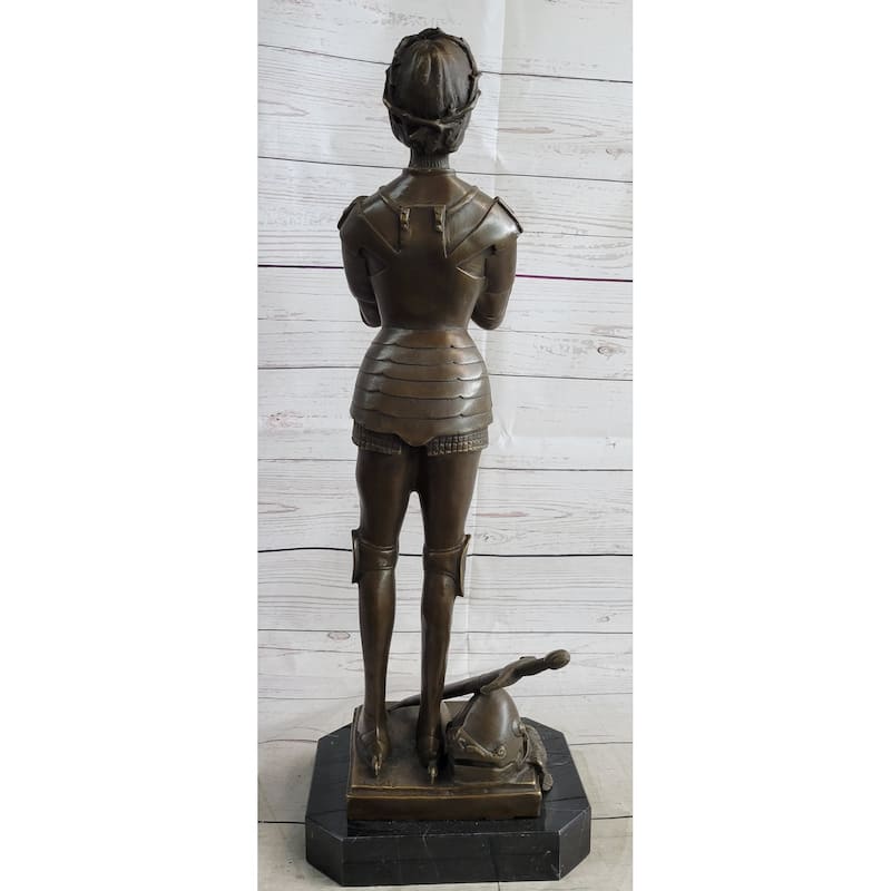 Saint Joan Of Arc Maid Of Orleans French Praying Bronze Sculpture Statue On Marble Base