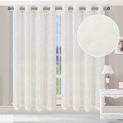Superior Bohemian Floral Scroll Sheer Curtain Set with 2 Panels