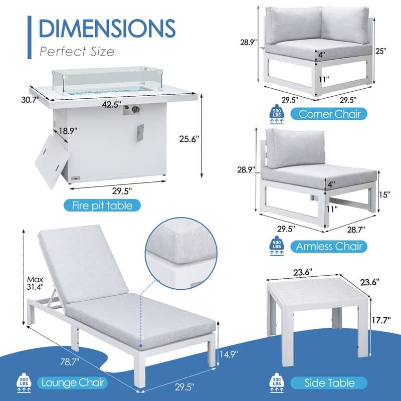 FINCATI 11-piece Oversized Patio Aluminum Sectional Deep Seating Conversation Sofa Set with Lounge Chaises