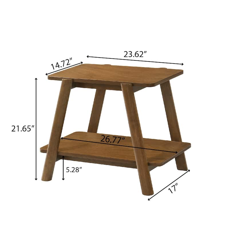 26.77" Mid-Century Modern Wooden End Table with Storage Shelf for Living Room