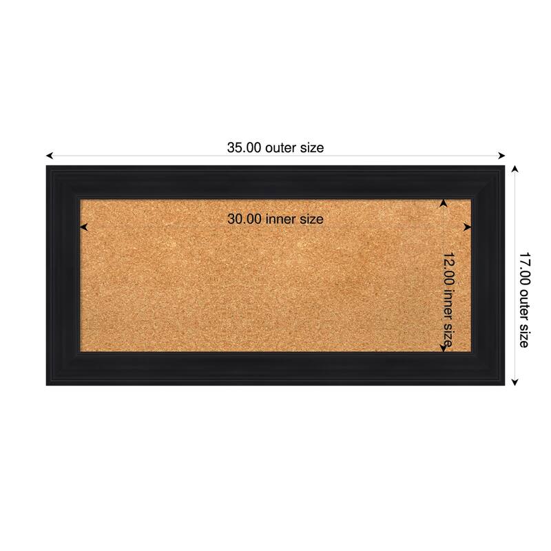 Abbey Black Framed Cork Board - Bulletin Board, Organization Board, Pin Board - Natural - 35 x 17 in