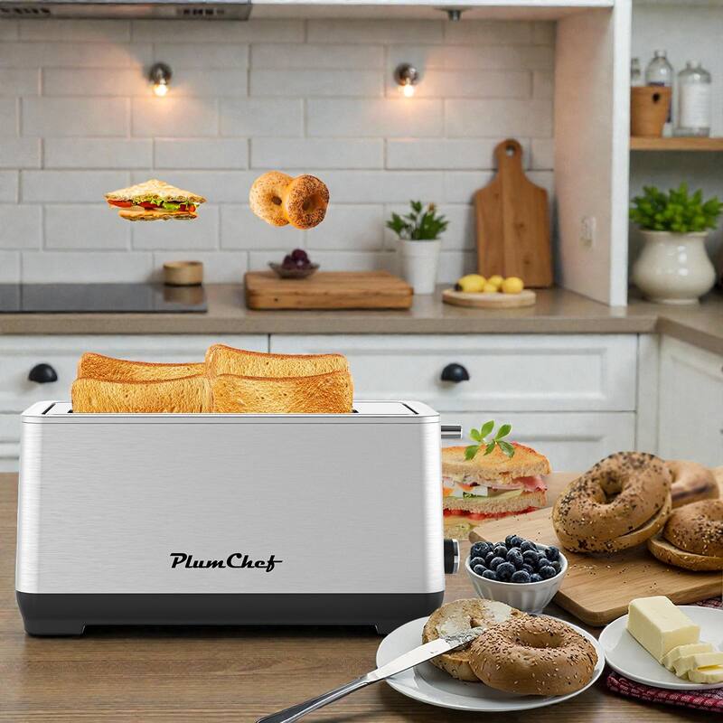 4 Slice Extra Wide Long Slot Toaster, Stainless Steel 1500W Toaster with 6 Browning Levels, Bagel Defrost