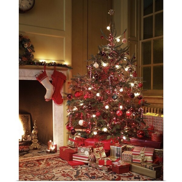 "Gifts in front of Christmas tree" Poster Print