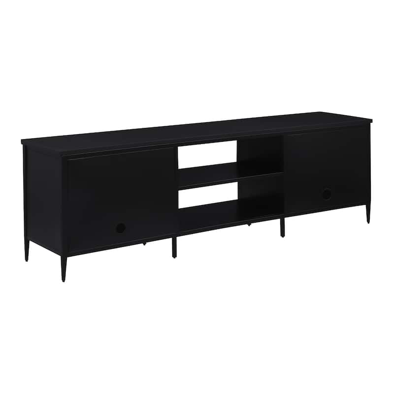 2 Doors and 2 Open Shelves Metal TV Stand in Black