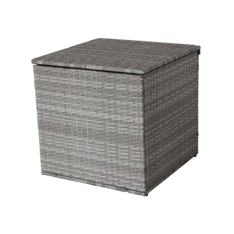 4-Piece Rattan Patio Conversation Set with Storage Box and White Cushions