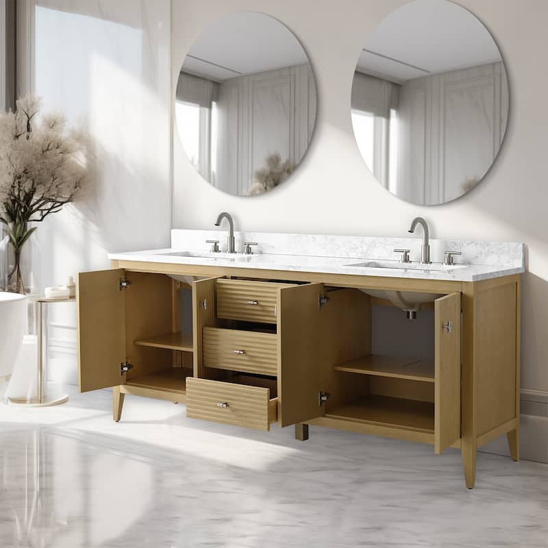 Vanity Art 72" Double Sink Bathroom Vanity Cabinet with Engineered Marble Top