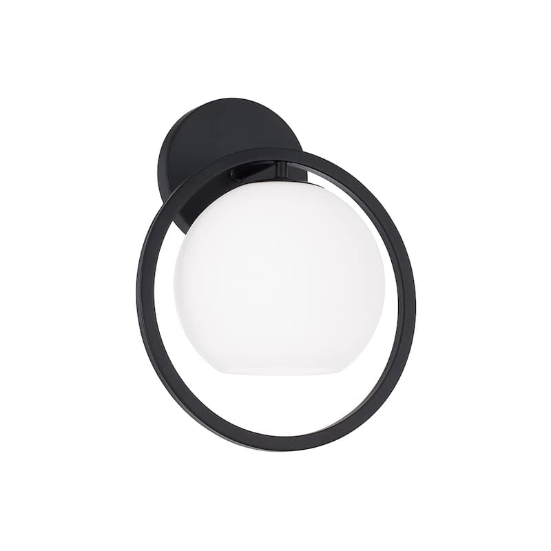 9.5" W X 12" H 1-Light Circle Sconce with Soft White Glass - 9.5"W x 11.5"H x 8"E - Matte Black