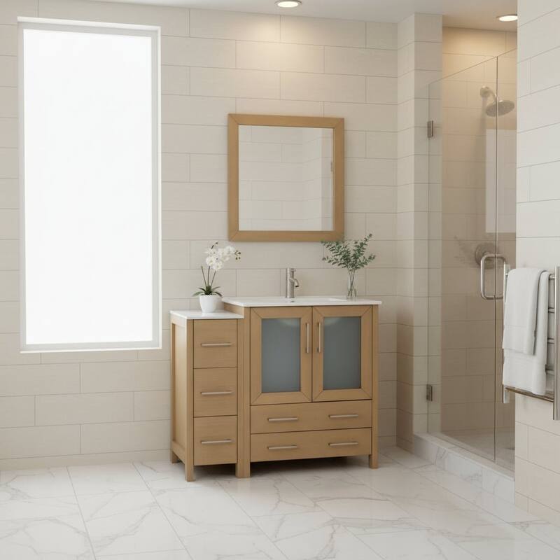 Vanity Art 42 Inch Single Sink Bathroom Vanity Set 5 Dove-Tailed Drawers 1 Cabinets 1 Shelf, Soft-Closing Doors with Free Mirror