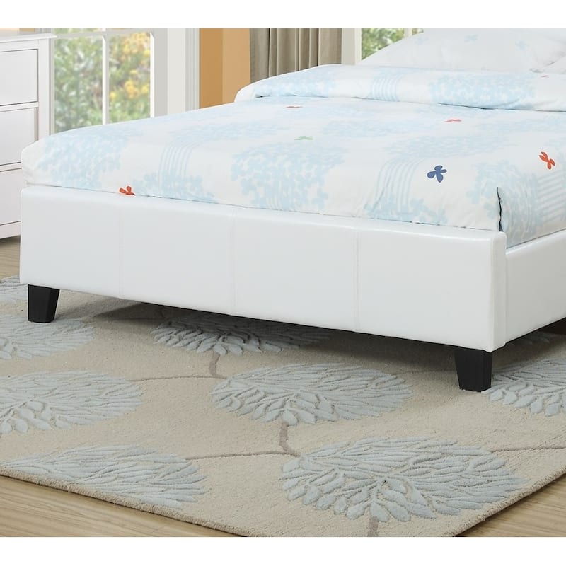 Queen Size White Faux Leather Upholstered Bed Frame with Wooden Legs