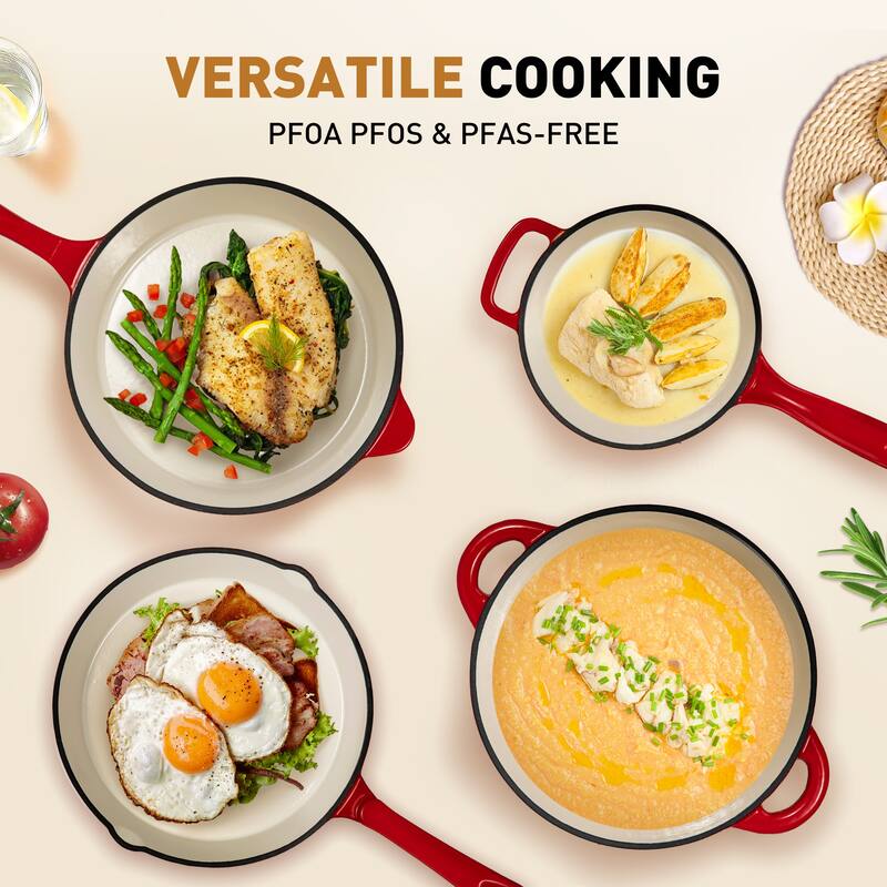7-Piece Enameled Cast Iron Cookware Set ,Heavy Duty Nonstick Pots and Pans Set
