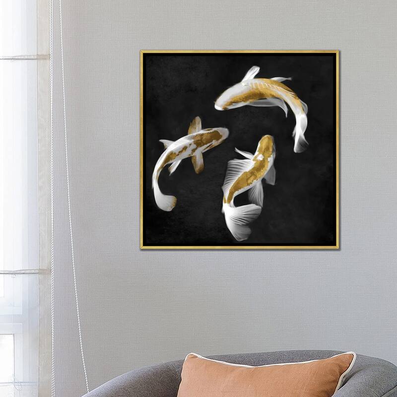 iCanvas "Gold Koi On Black II" by Tina Blakely Framed