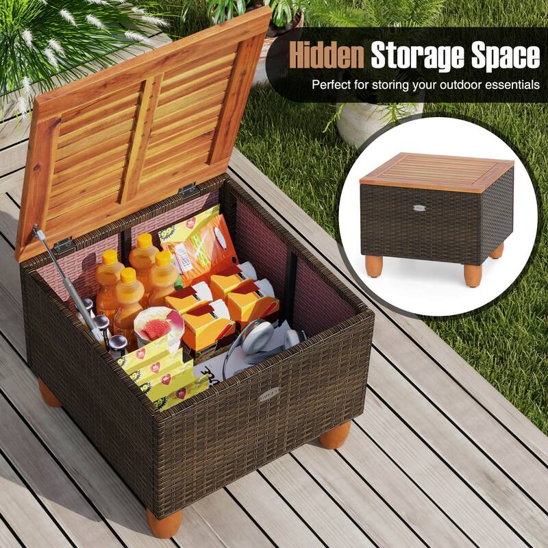 Costway 3 PCS Outdoor Patio Rattan Bistro Furniture Set Wooden Table - See Details