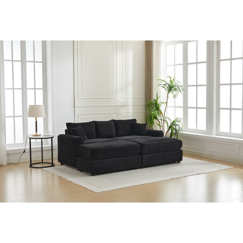 82" Corduroy 2-Piece Sectional Sofa with Slipcovers & 2 Pillows
