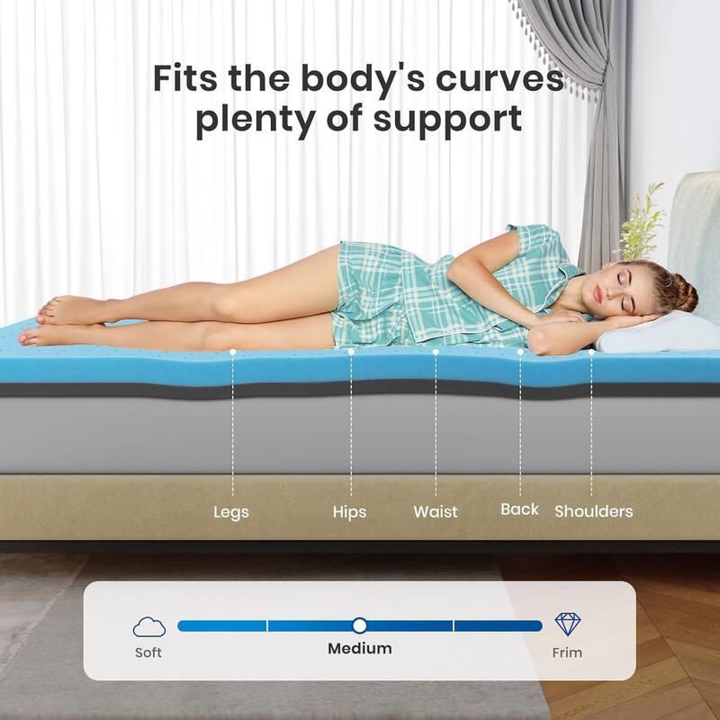 2"/3"/4" Gel Memory Foam Cooling Mattress Topper for Back Pain, CertiPUR-US Certified