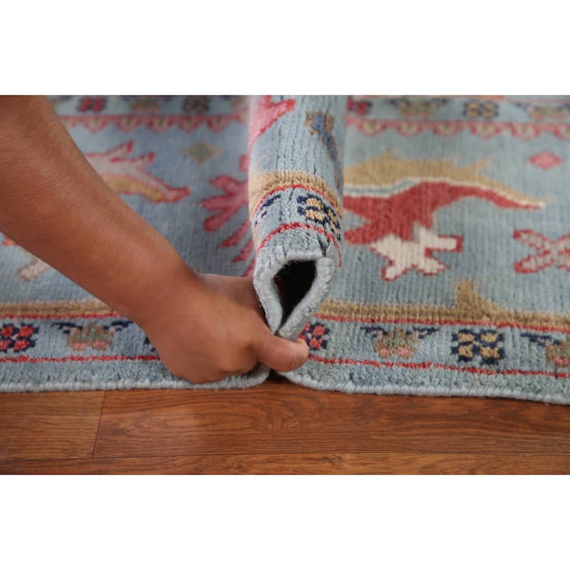 Light Blue Oushak Area Rug Hand-Knotted Oriental Wool Carpet - 8'3"x 9'10"