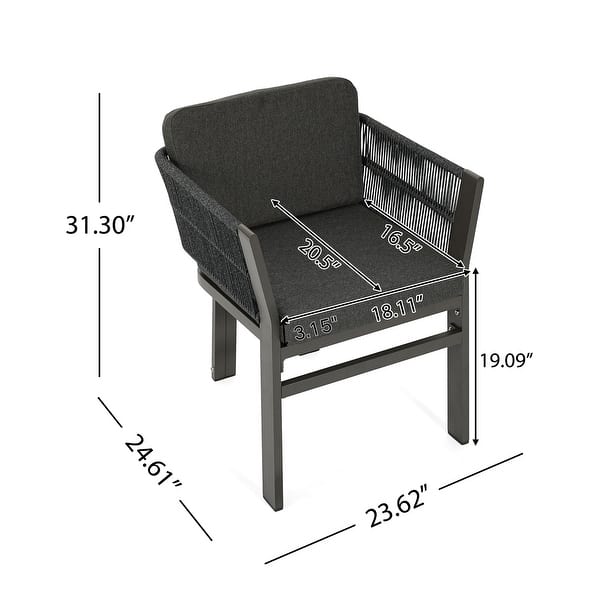 dimension image slide 0 of 2, Christopher Knight Home - Avalon 7-Piece Outdoor Dining Set in Acacia Wood with Grey Aluminum Chairs and Cushions