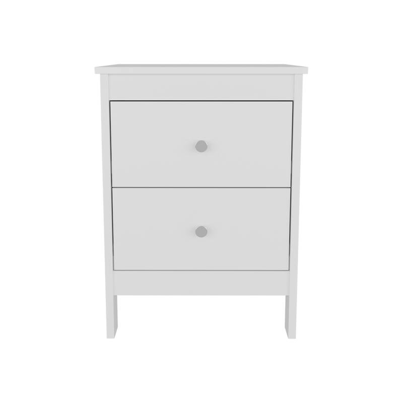 White Nightstand with 2 Drawers - Space-Saving Bedroom or Office Storage