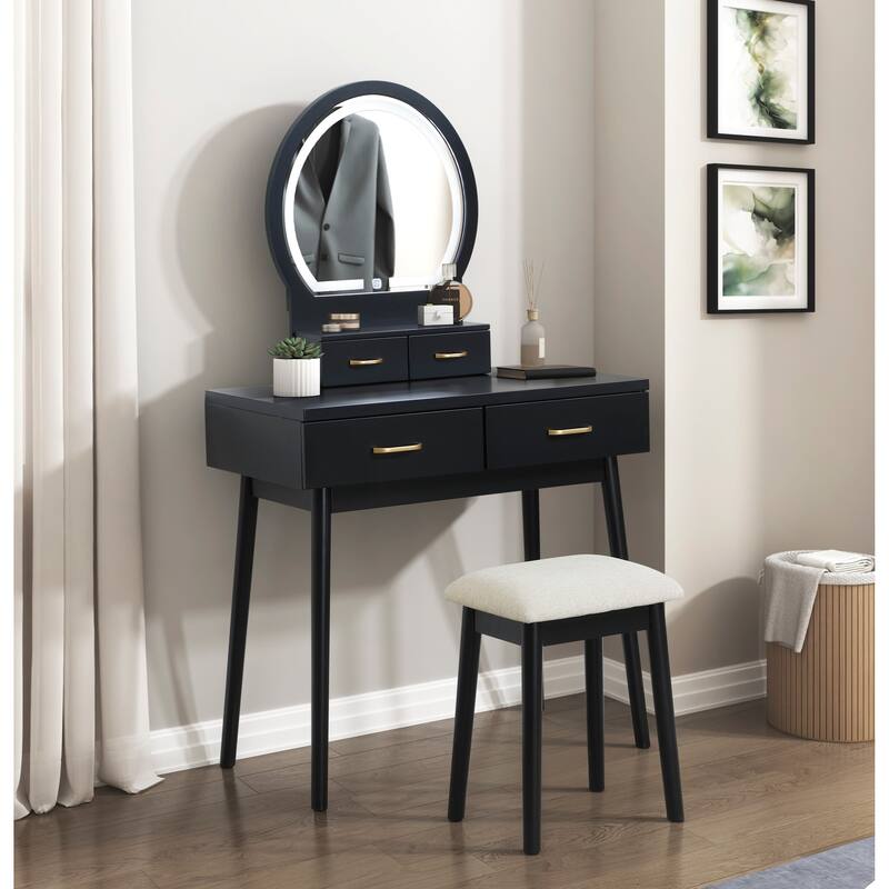 Beautiful Vanity Dresser with Mirror and Stool Set Storage Drawers Bedroom Furniture 1pc - Black