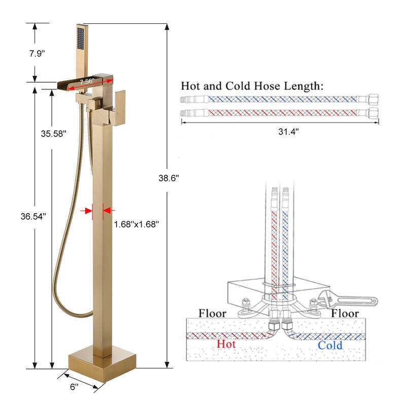 WOWOW Single Handle Freestanding Bathtub Faucet with Handheld Shower