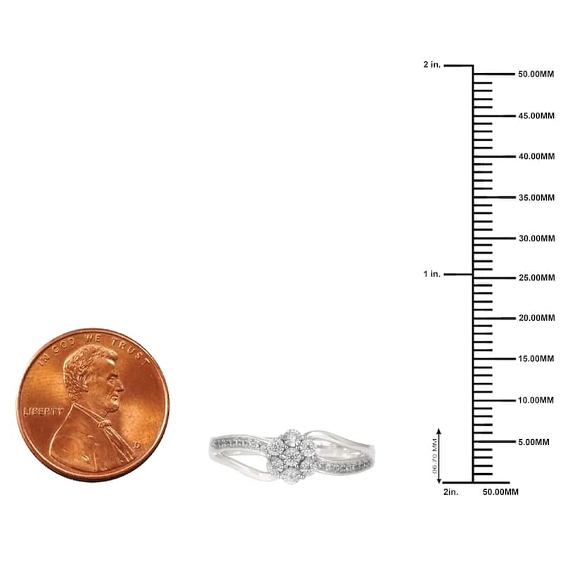 1/10ct TDW Diamond Floral Cluster Ring in Silver for Women