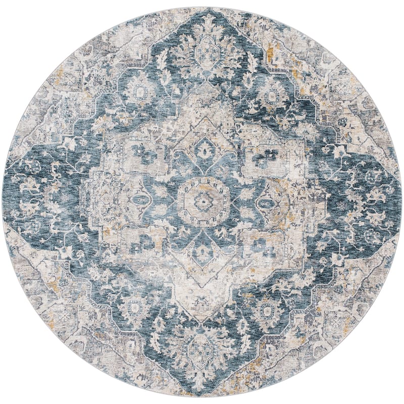 Livabliss Traditional Cardiff Medallion Area Rug - 6'7" x 6'7" Round - Teal