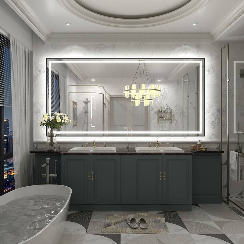 Black Metal Framed LED Front Light and Backlit Anti-Fog Wall Bathroom/ Vanity Mirror