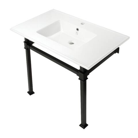 Dreyfuss 37-Inch Console Sink with Single Faucet Hole with Stainless Steel Legs