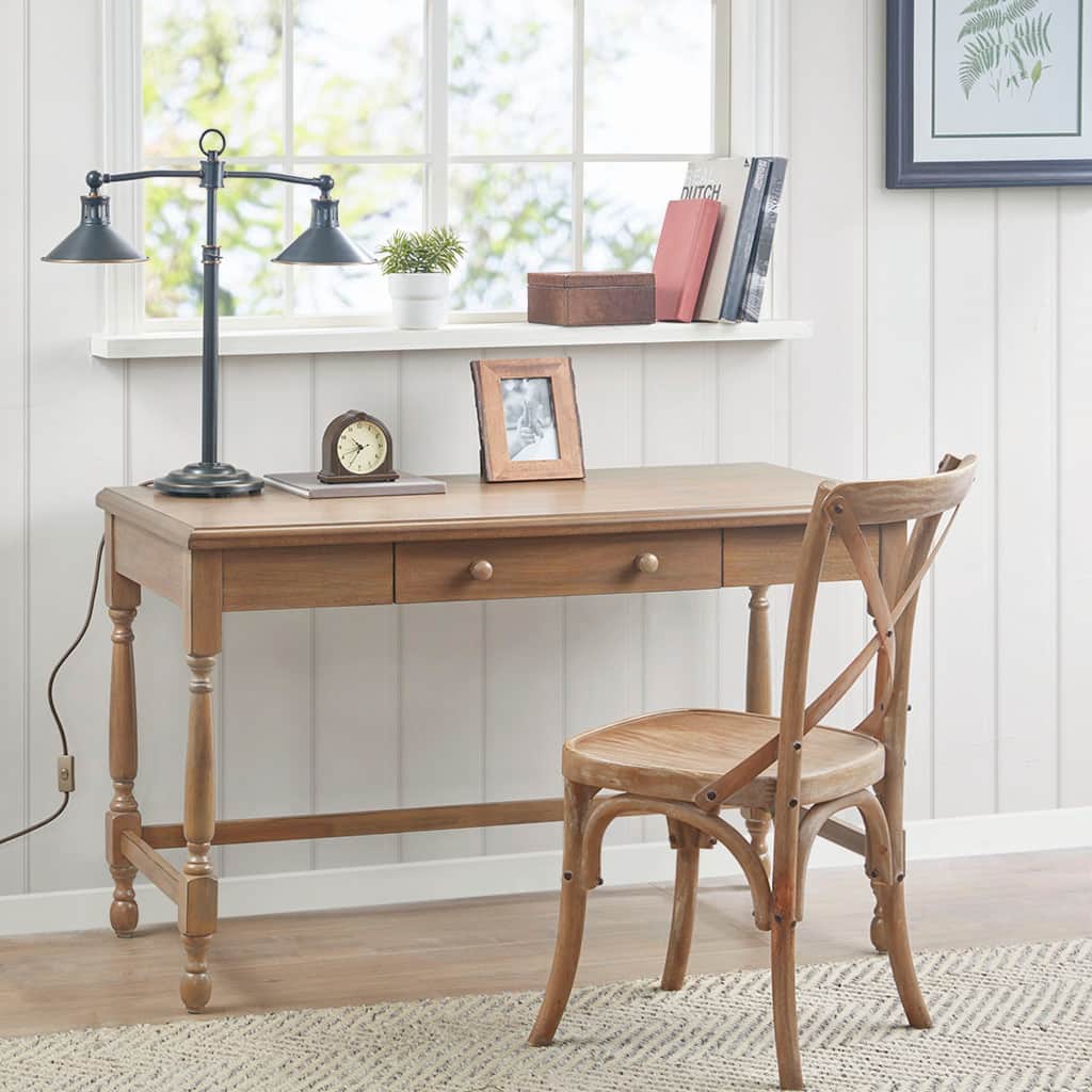 Roomfitters Solid Wood Home Office Writing Desk with Single Drawer and Elegant Turned Legs, Reclaimed Natural