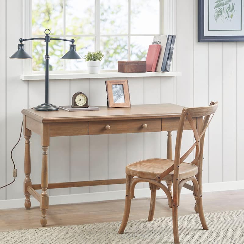 Roomfitters Solid Wood Home Office Writing Desk with Single Drawer and Elegant Turned Legs, Reclaimed Natural - Natural