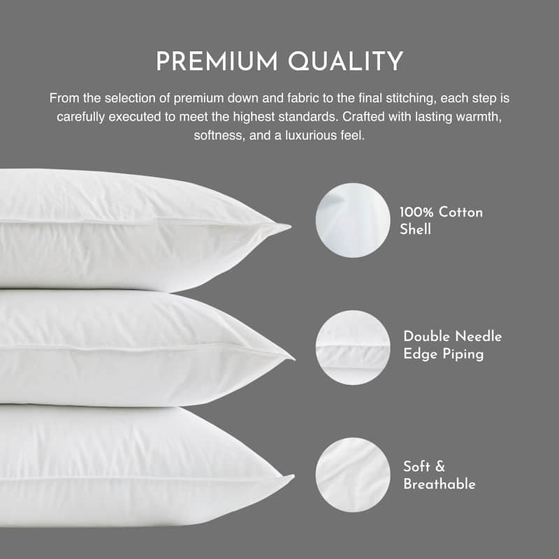 Highland Feather 600 Loft White Goose Down Pillow 289 TC Cotton Casing