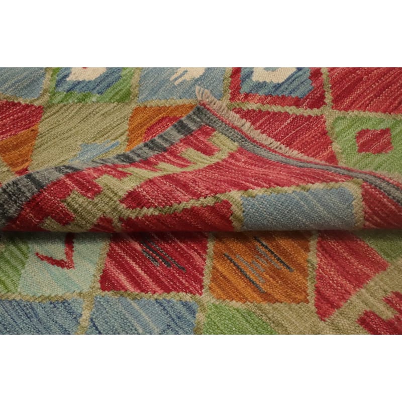 Hand Woven Oriental 100% Wool Carpet Southwestern Tribal Multi-Colored Kilim Runner Rug - 10' 0'' X 2' 9''
