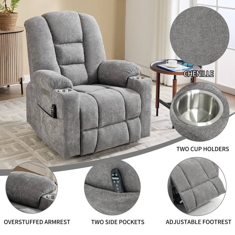 Roomfitters Oversized Power Lift Recliner, Massage Chair with USB A & C Ports and Dual Steel Cup Holders