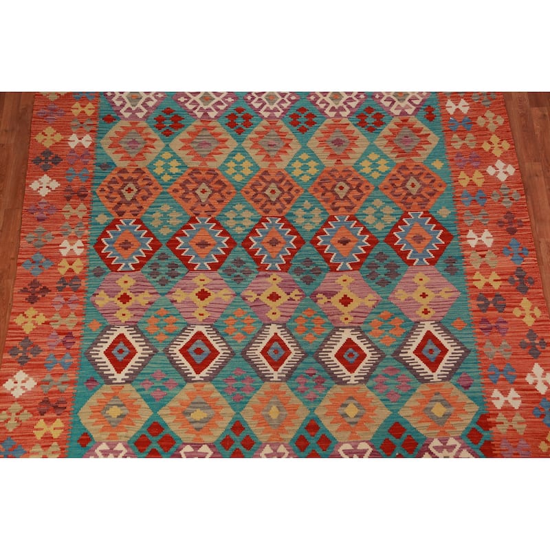Kilim Oriental Area Rug Hand-Woven Tribal Wool Carpet - 8'2"x 9'8"