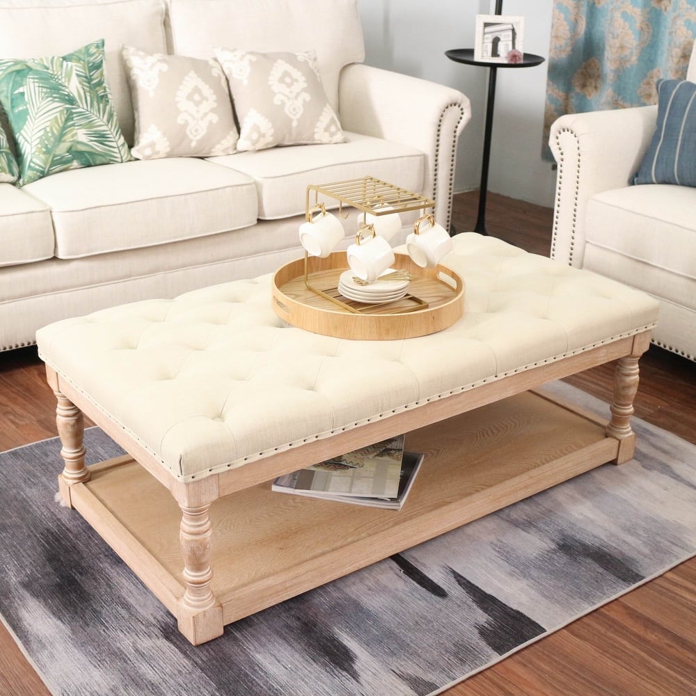 Tubbs 48-inch Tufted Cocktail Shelved Ottoman