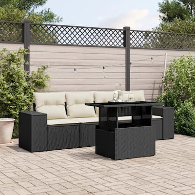 vidaXL Patio Sofa Set with Cushions Outdoor Furniture 5 Piece Poly Rattan - 21.7 x 39.4 x 28.7