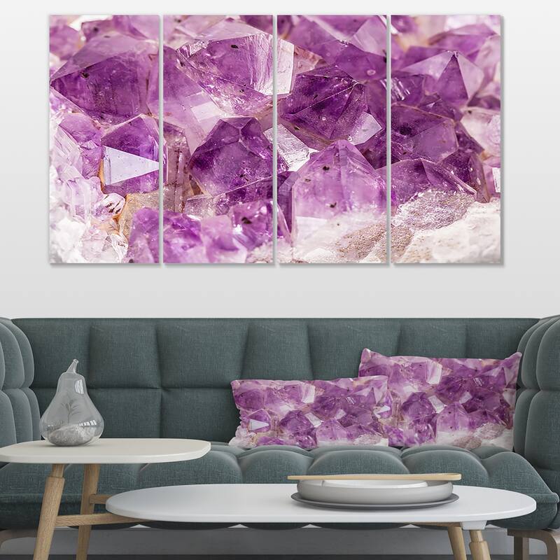 Designart "Purple Amethyst Macro" Abstract Canvas Wall Art Print