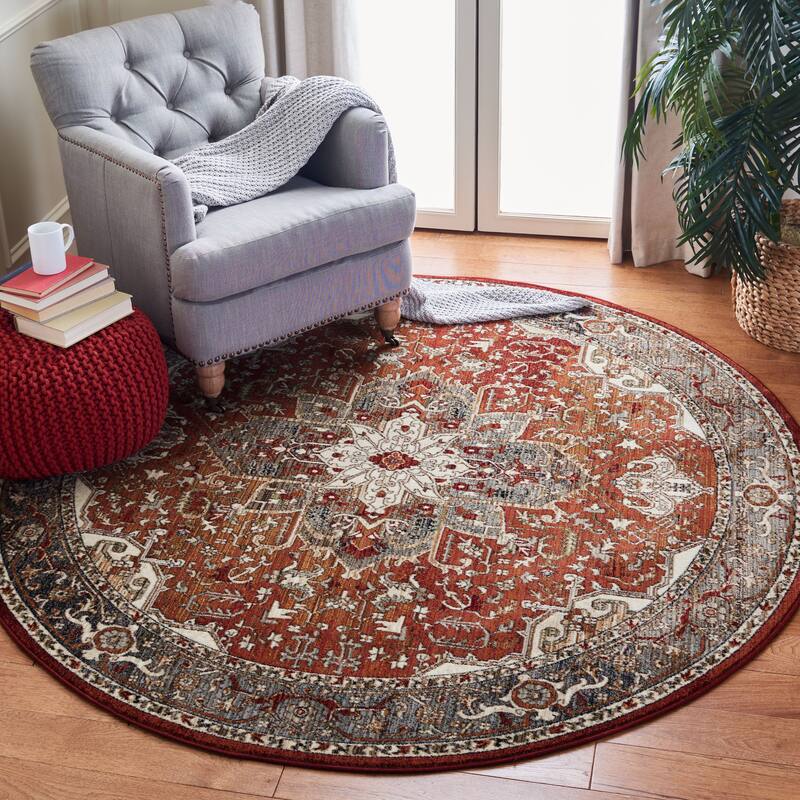 SAFAVIEH Herat Leisa Traditional Rug - 5'3" x 7'7" - 6'7" Round - Red/Ivory